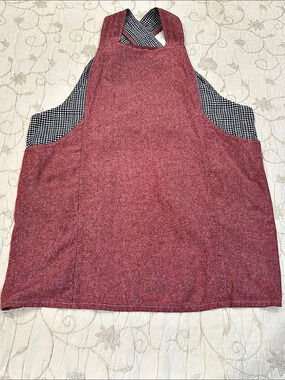 Kitchen apron Japanese pinafore style Red with blue / white Gingham with pockets